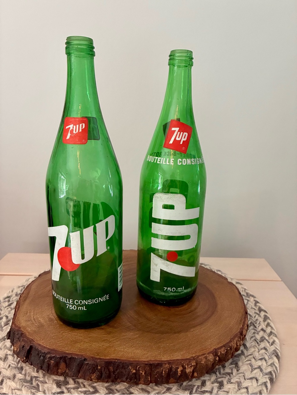 Vintage 1980s 7Up Green Glass Bottles 750mL - Set of 2